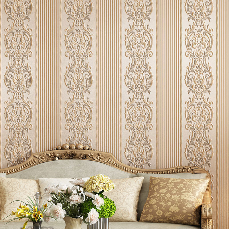 European Floral Stripe Wallpaper Roll in Natural Color Living Room Wall Art, 57.1 sq ft.