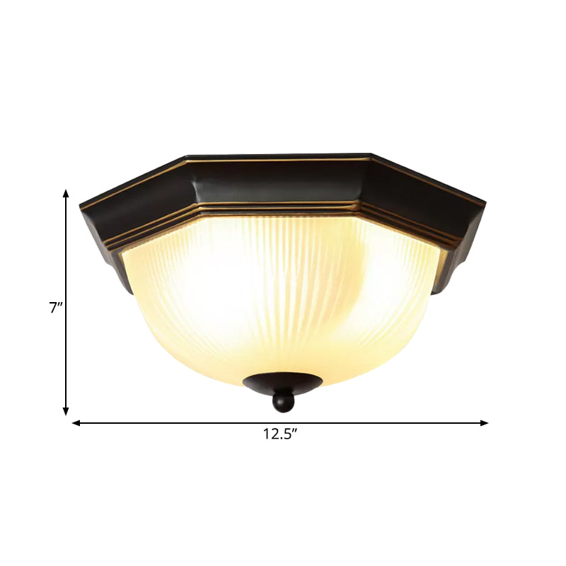 Milk Ribbed Glass Black Ceiling Flush Faceted Dome 2-Head Classic Flush Mount Recessed Lighting