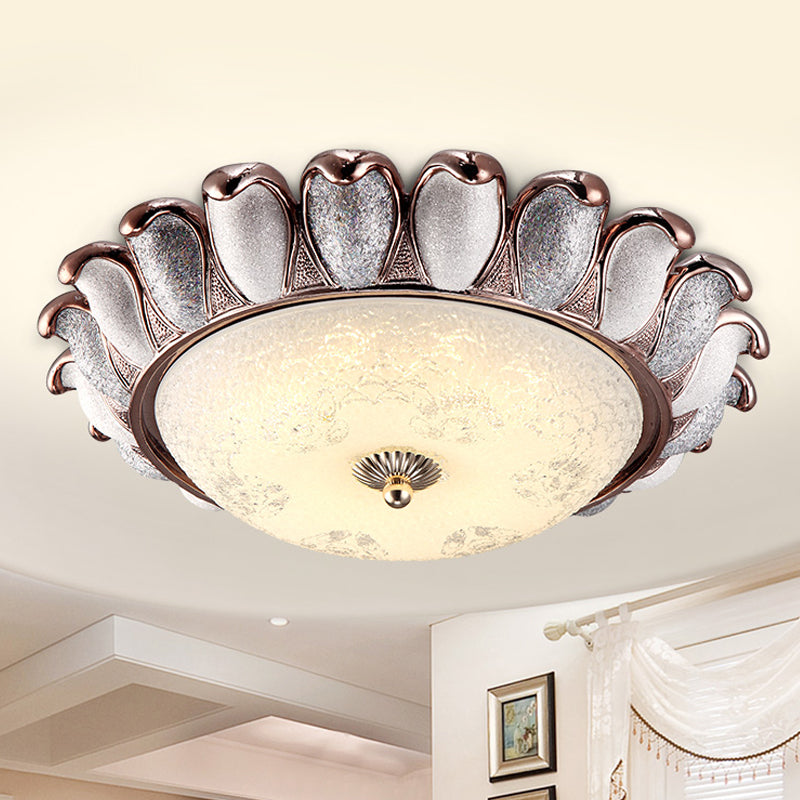 Textured Glass Sunflower Ceiling Lamp Countryside Bedroom 14"/18"/22" Wide LED Flush Mounted Light in Silver/Gold