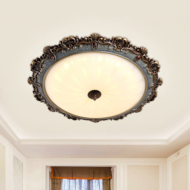 Brass Scalloped Round Ceiling Flush Countryside Milk Glass Bedroom 12"/16"/19.5" Wide LED Flush Mount Fixture