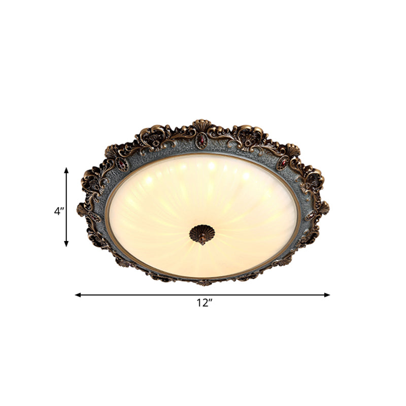 Brass Scalloped Round Ceiling Flush Countryside Milk Glass Bedroom 12"/16"/19.5" Wide LED Flush Mount Fixture