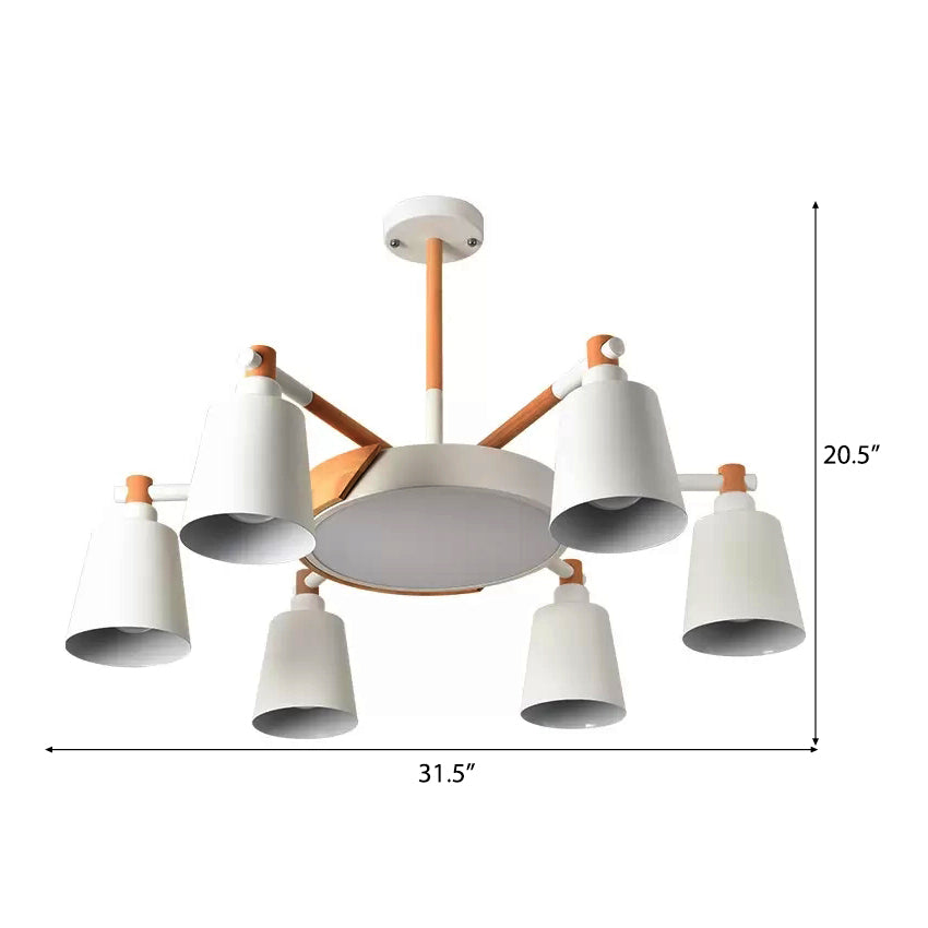 Nordic Stylish Bucket Hanging Light Metal 7 Heads White Chandelier for Bedroom