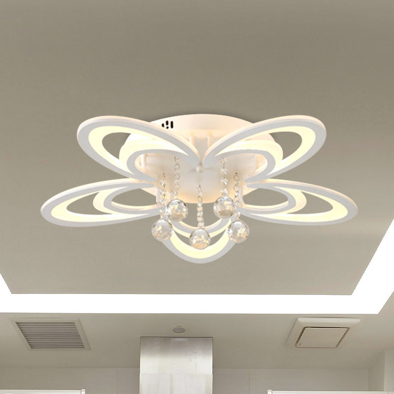 Éclairage semi-montage floral en acrylique LED LED LED LED PLADIR LEPLIAT EN BLANC AVEC DROPLET CRISTAL