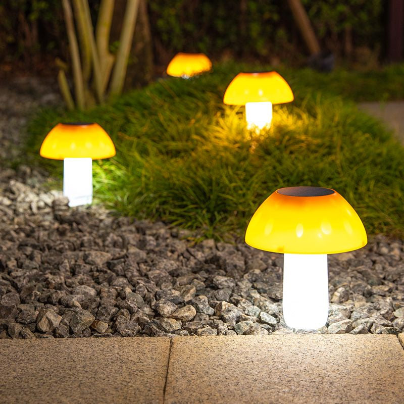 Orange Mushroom Solar Stake Lamp Cartoon Plastic LED Pathway Light for Courtyard