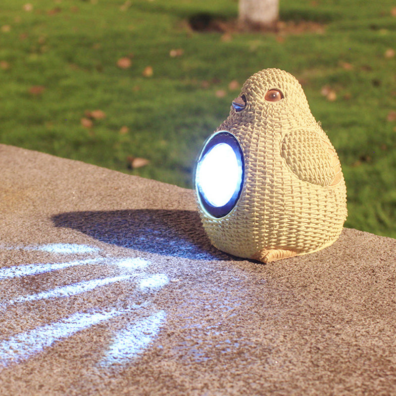 Cottage LED Solar Ground Light Yellow Faux Weaving Bird/Snail/Frog Table Lamp with Resin Shade
