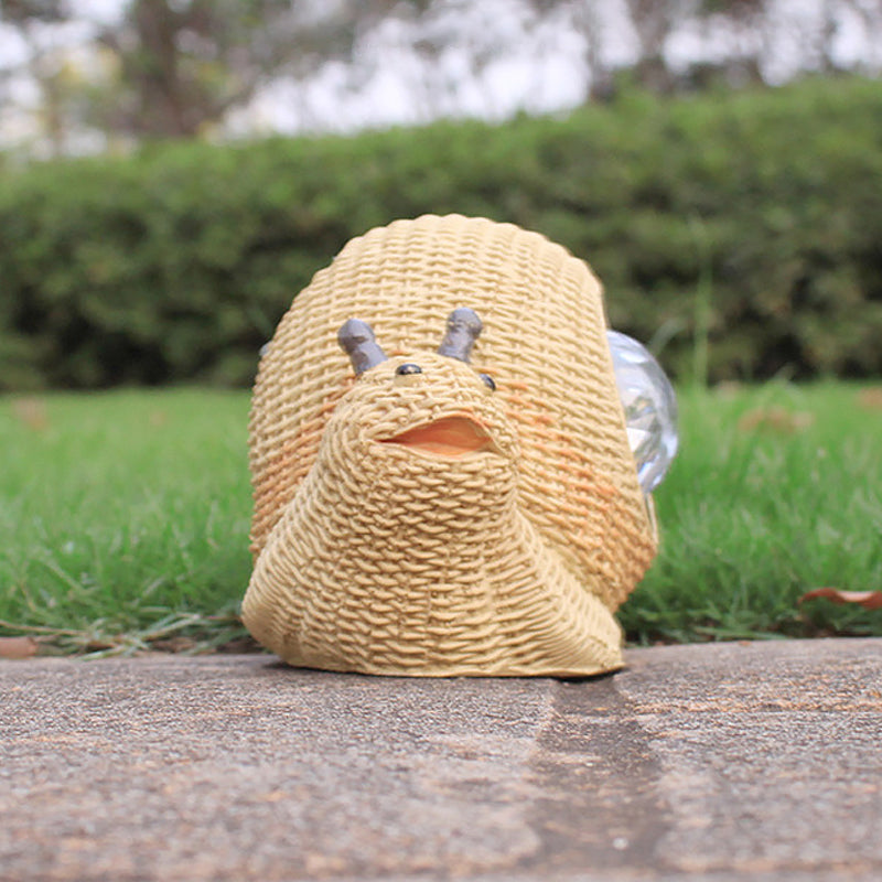 Cottage LED Solar Ground Light Yellow Faux Weaving Bird/Snail/Frog Table Lamp with Resin Shade