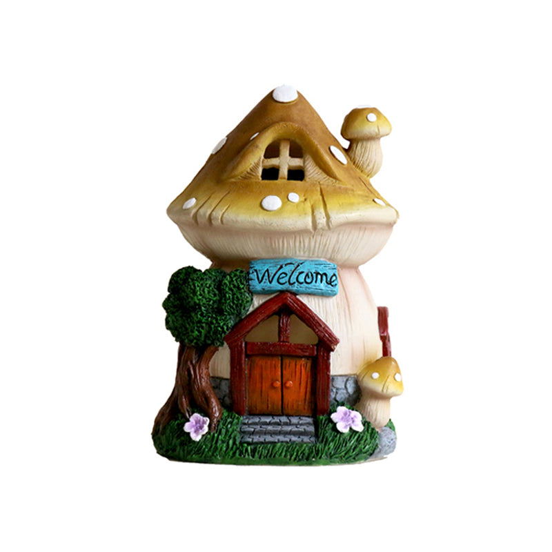 House Shaped Patio LED Ground Lighting Resin Cartoon Solar Operated Nightstand Lamp in Yellow/Green/Dark Yellow