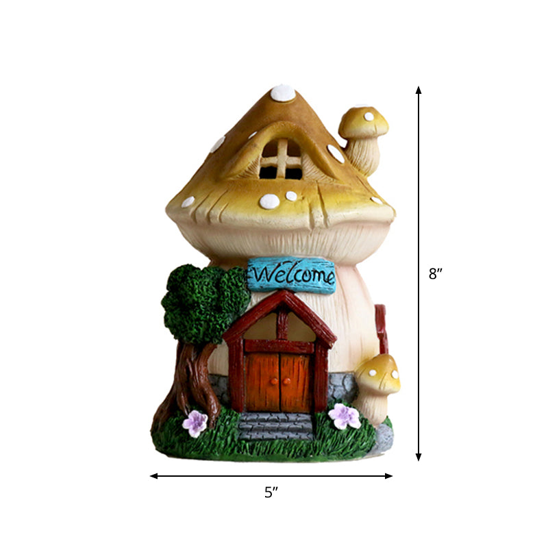 House Shaped Patio LED Ground Lighting Resin Cartoon Solar Operated Nightstand Lamp in Yellow/Green/Dark Yellow