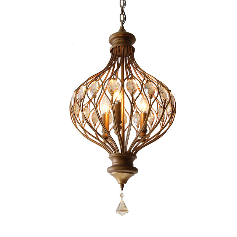 Beveled Glass Crystal Lantern Chandelier Contemporary 3-Light Living Room Hanging Pendant Light in Bronze