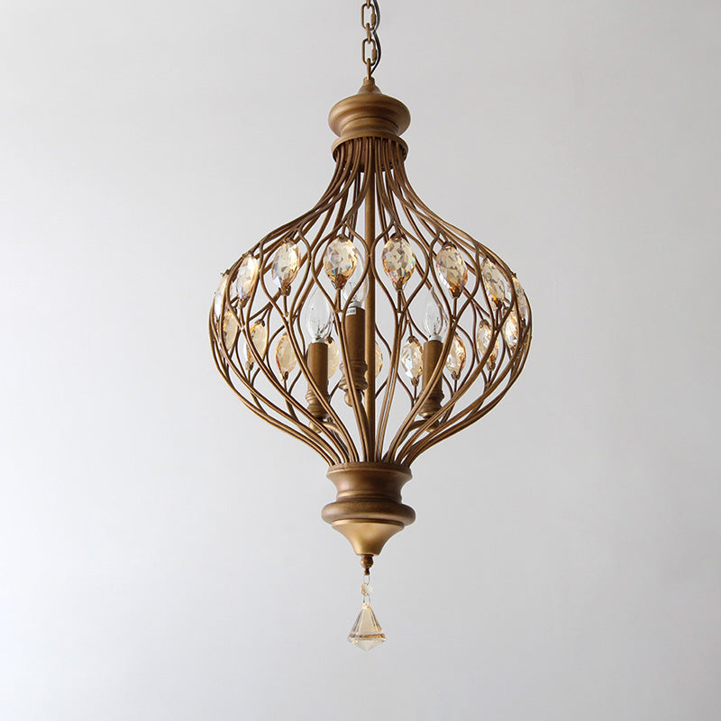Beveled Glass Crystal Lantern Chandelier Contemporary 3-Light Living Room Hanging Pendant Light in Bronze