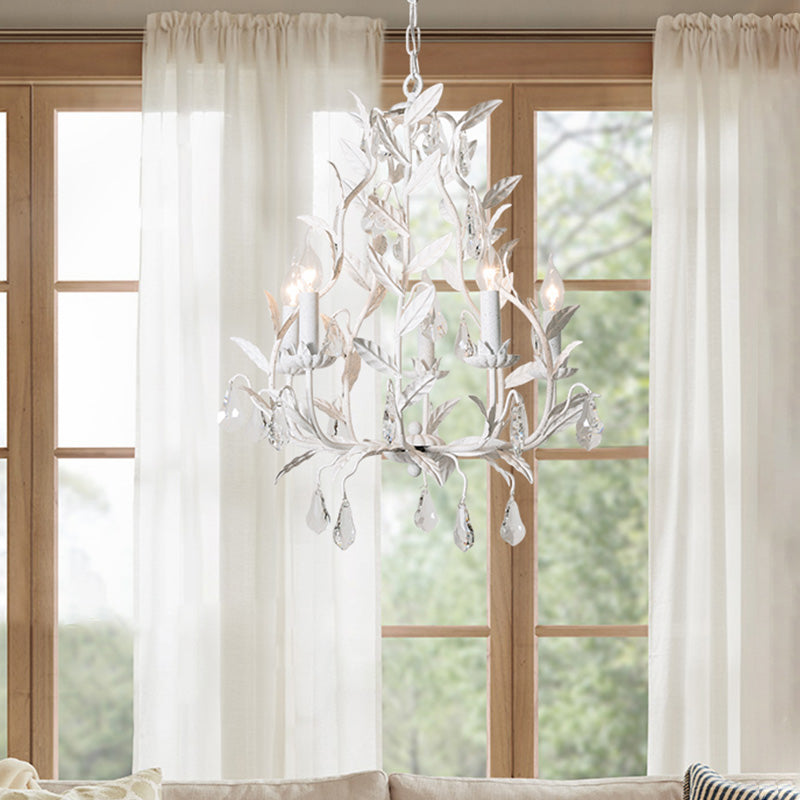 Bladhangende kroonluchter traditionele 5-bulb bungelende kristallen kralen gesuspendeerde verlichting in grijs/wit in grijs/wit