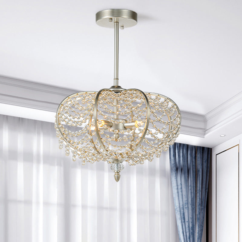 2-licht plafond hang armatuur post moderne ketting kristal kraal hanger kroonluchter voor logeerkamer in zilver