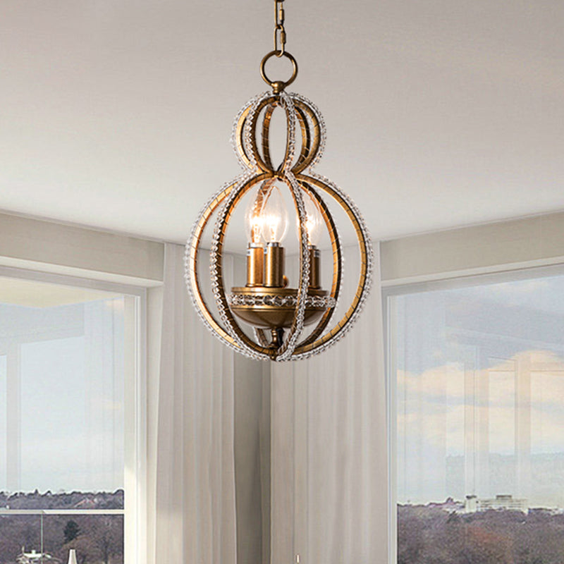 Inséré en bronze en cristal suspendu suspendu léger globe 3 bulbes modernisme suspendu lustre