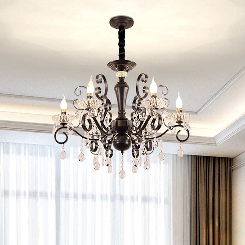 Chandelier suspendu au chandelier traditionnel 6 lumières à facette de suspension à balles à facettes en noir