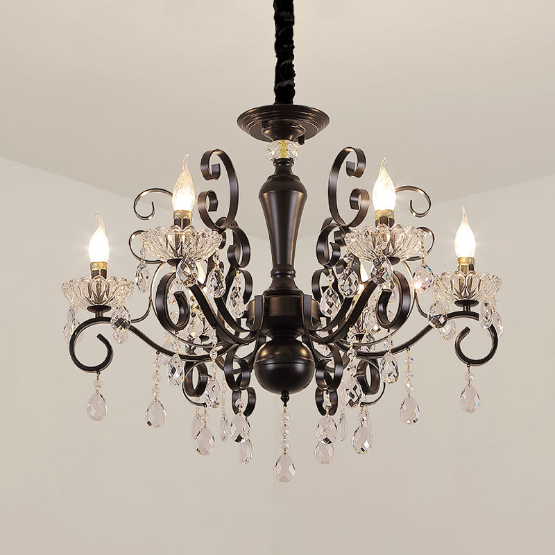 Chandelier suspendu au chandelier traditionnel 6 lumières à facette de suspension à balles à facettes en noir