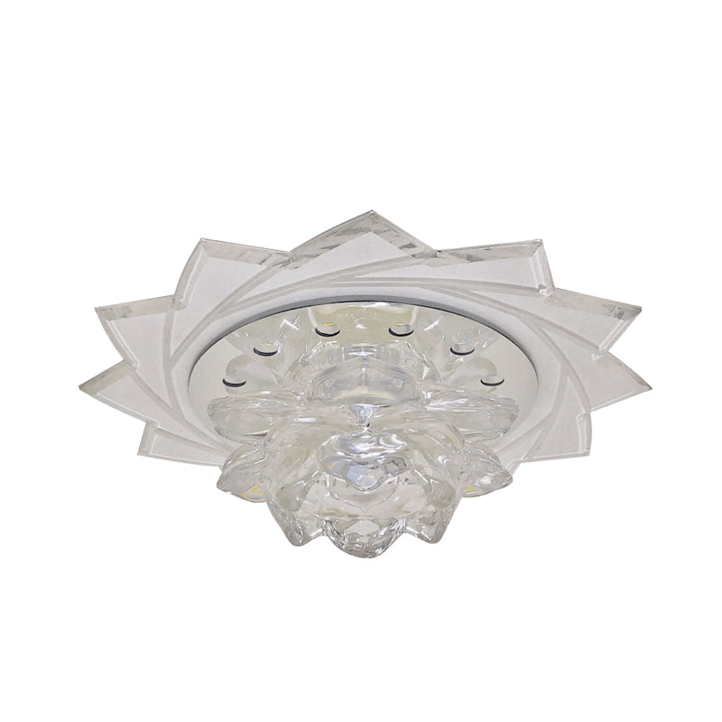 Clear Crystal Glass Lotus Ceiling Pendant Light Contemporary LED Flush-Mount Light Fixture