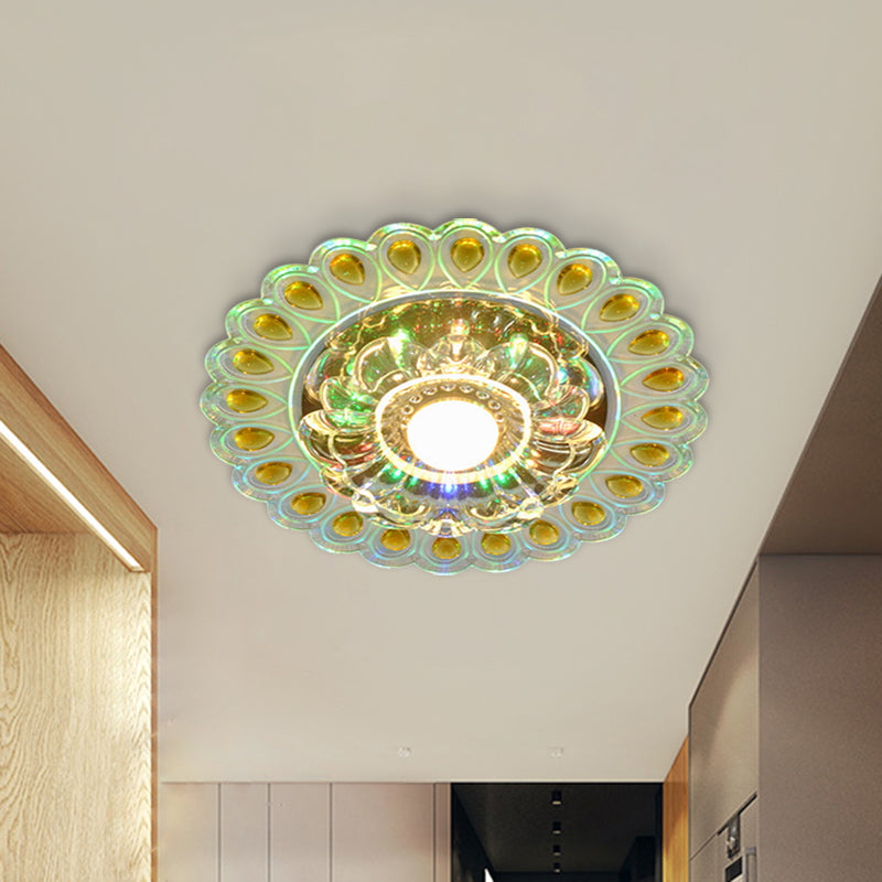 LED Flush Mounted Ceiling Light Nordic Blossoms Faceted Clear Glass Lighting Fixture for Corridor