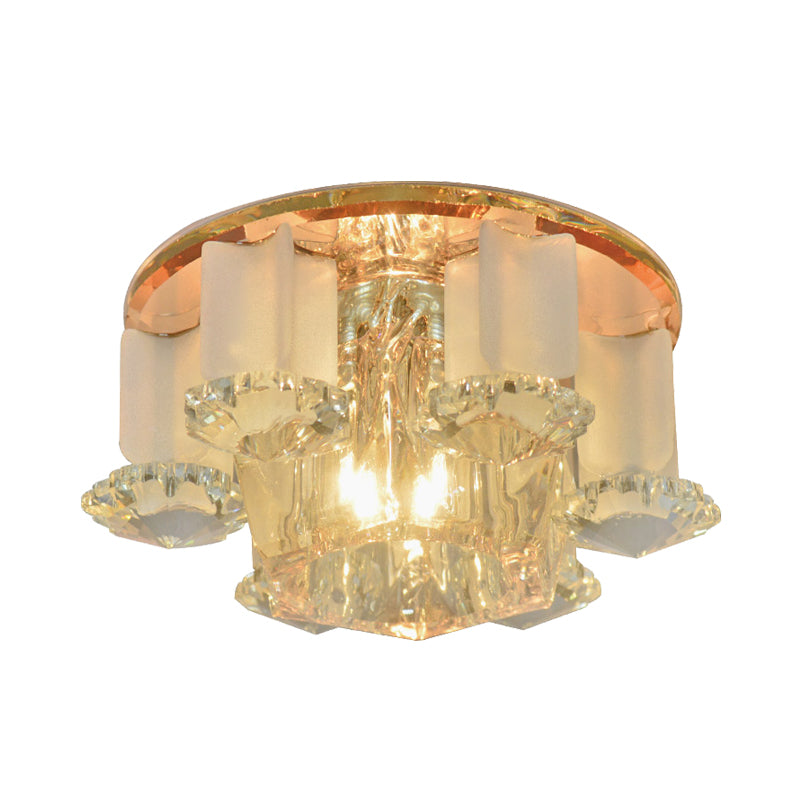 Tan Prismatic Optical Crystal Flushmount Hexagon LED Modernism Close to Ceiling Lighting for Hall