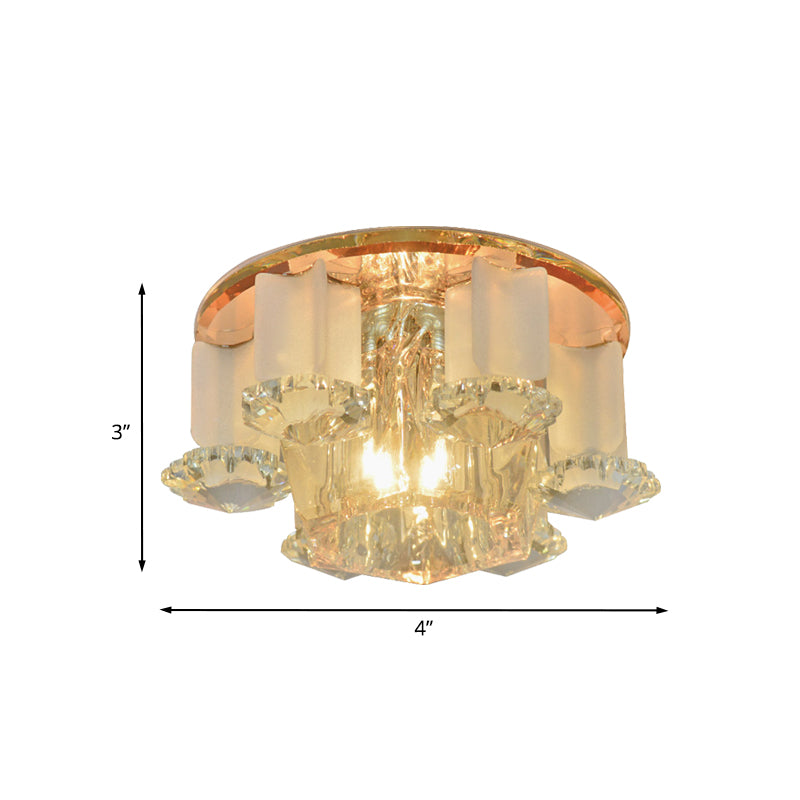 Tan Prismatic Optical Crystal Flushmount Hexagon LED Modernism Close to Ceiling Lighting for Hall