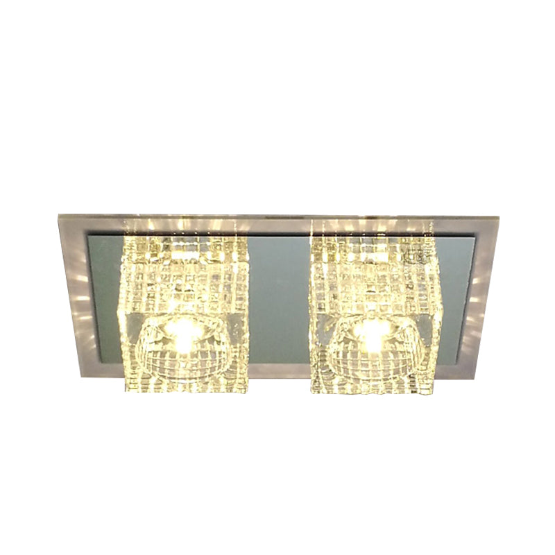 Inserted Crystal Cylindrical Flush Light Fixture Modernism Balcony LED Close to Ceiling Lamp in Clear Color