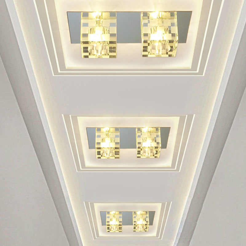 LED Faceted Clear Glass Ceiling Flush Nordic Cubic Living Room Flush-Mount Light Fixture