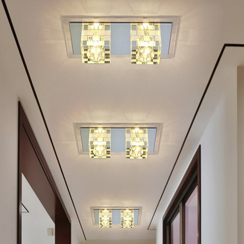 LED Faceted Clear Glass Ceiling Flush Nordic Cubic Living Room Flush-Mount Light Fixture