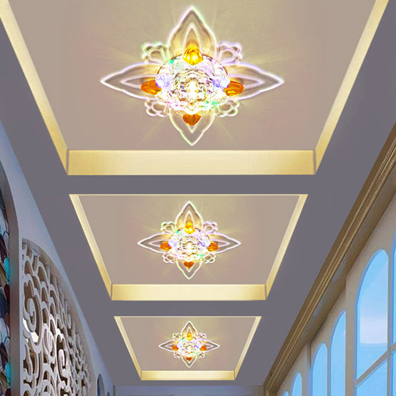 Blossoms Hall Flushmount Ceiling Lamp Nordic Clear and Amber Crystal Glass LED Light Fixture