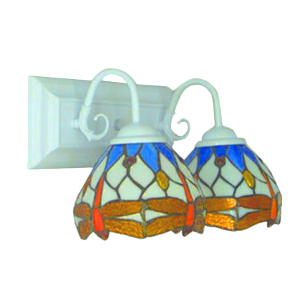Tiffany Brown Wall Sconce with Dragonfly Pattern 2 Bulbs Stained Glass Wall Light for Dining Room