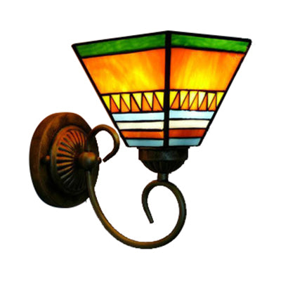 Tiffany Rustic Craftsman Wall Light 1 Head Stained Glass Wall Lamp in Orange for Hotel