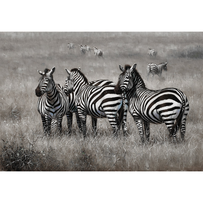 Extra Large Zebra Mural for Home Decor Fantasy Grass Wall Covering in Black and White, Stain-Resistant