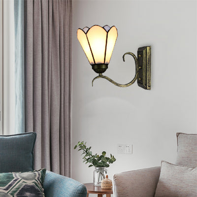 Cone Bookstore Wall Sconce Art Glass 1 Head Tiffany Simple Style Sconce Light in White Finish