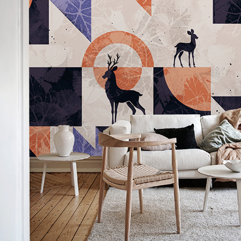 Decorative Deer and Geometries Mural Non-Woven Fabric Minimalist Wall Art for Living Room
