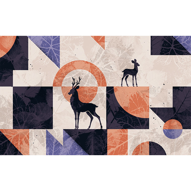 Decorative Deer and Geometries Mural Non-Woven Fabric Minimalist Wall Art for Living Room