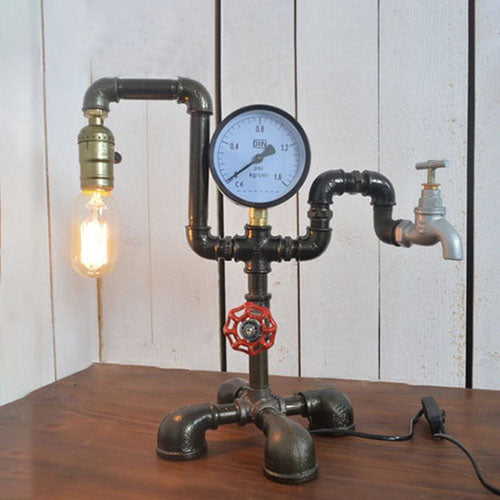 1 Kopf -Steampunk -Tischlampe mit freiliegender Glühbirnen -Rustikalstil Black Metal Stehlicht für Wohnzimmer