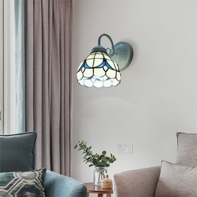 White Glass Dome Sconce Lighting Tiffany 1 Head Wall Mount Light for Living Room