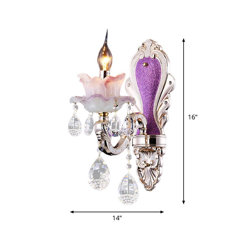 Luz de montaje de pared de candelabra morado 1/2 luces de jade jade luminidad con caída de cristal
