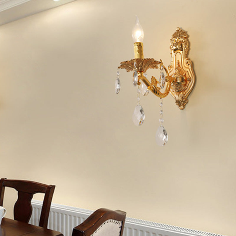 Gold Candelabra Wall Light Sconce Modernisme 1/2 lumières Lights Metal Sconce Light avec Crystal Drop