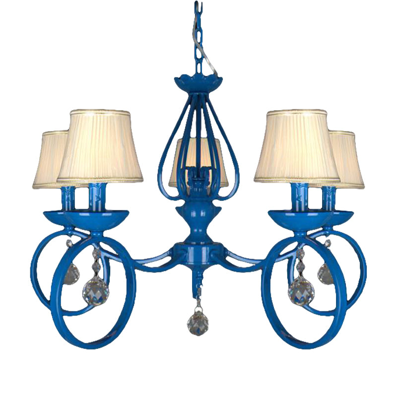 Fabric Cone de lampe pendentielle bleu 5/6/8 Lumières Classic Chandelier Lightture pour le salon avec drapage en cristal