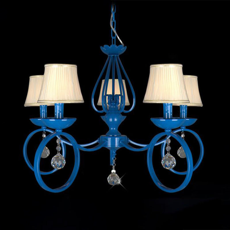 Fabric Cone de lampe pendentielle bleu 5/6/8 Lumières Classic Chandelier Lightture pour le salon avec drapage en cristal