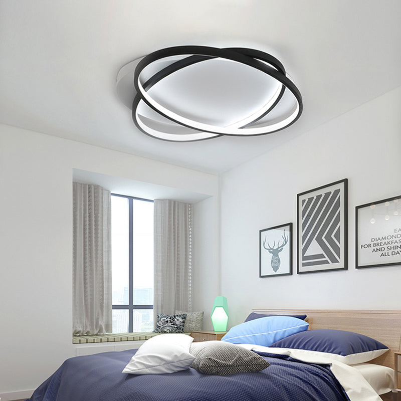 Black Ellipse Crossed Ceiling Light Modernist Acrylic Thin Flush Mount LED Lighting in Warm/White Light for Bedroom, 20.5"/25" W