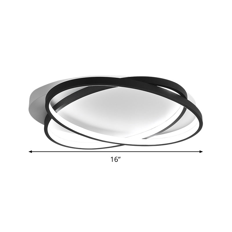 Black Ellipse Crossed Ceiling Light Modernist Acrylic Thin Flush Mount LED Lighting in Warm/White Light for Bedroom, 20.5"/25" W