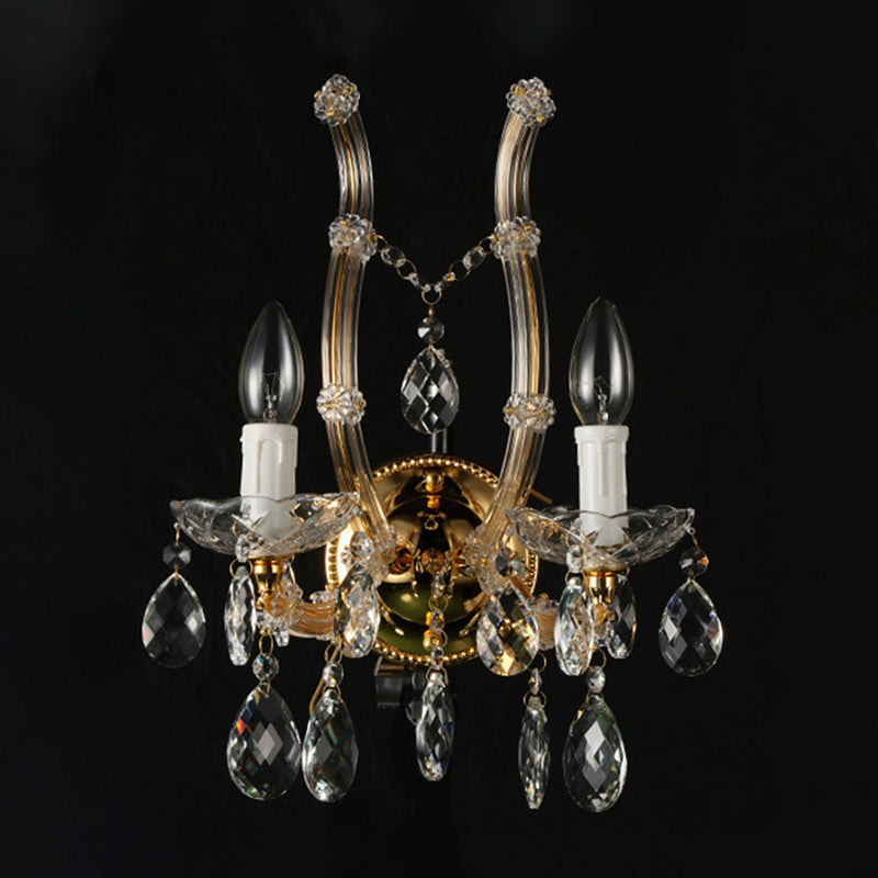 Mur à bougie Lumière montée contemporain Verre ambrée 2 lumières Gol Finishin Mur Mur Wall With Clear Crystal Deco