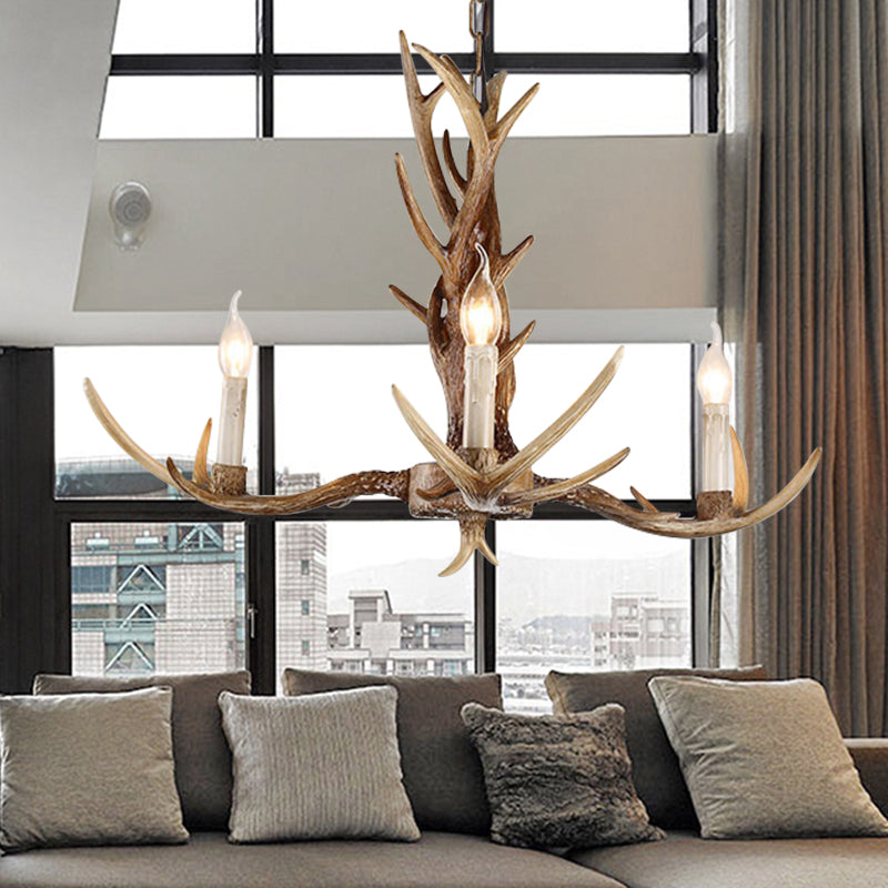 3/6/8 Lights Chandelier Lighting Fixture Antique Candelabra Resin Hanging Light in Beige for Living Room