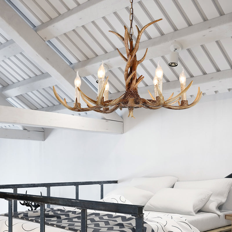 3/6/8 Lights Chandelier Lighting Fixture Antique Candelabra Resin Hanging Light in Beige for Living Room