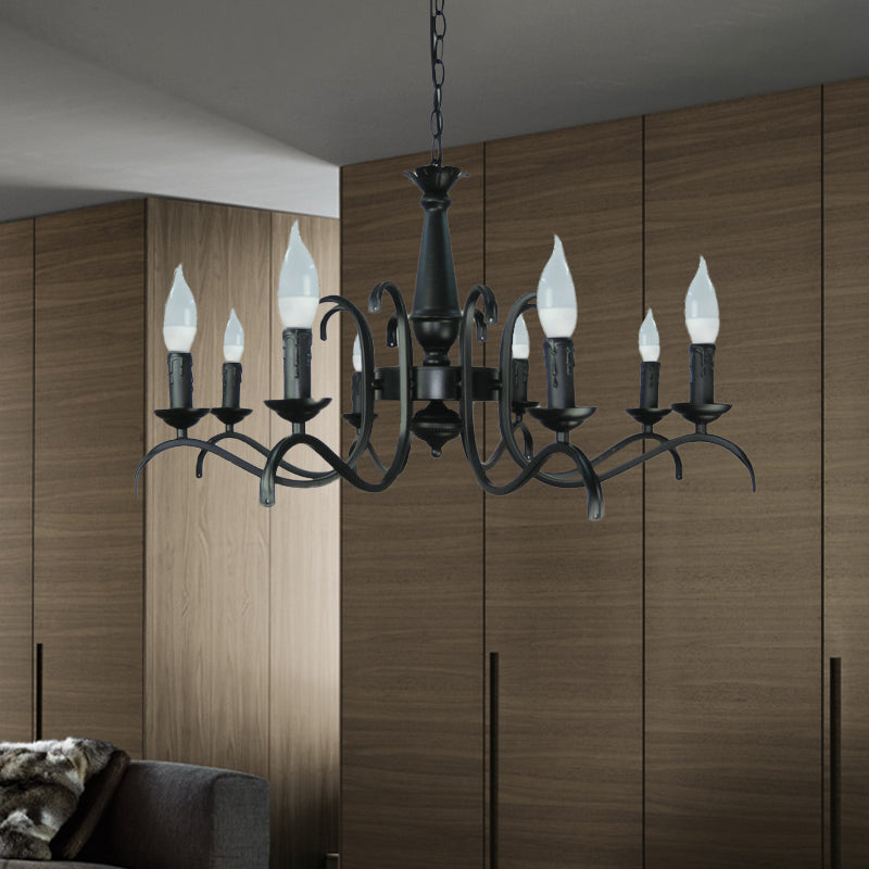 Chandelle à 2 niveaux Chandelier Métal traditionnel Métal 3/5/6 Bulbes Black Finition plafond Light