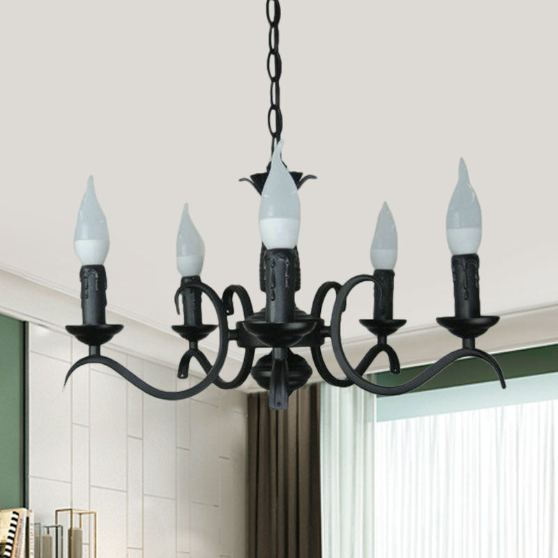 Chandelle à 2 niveaux Chandelier Métal traditionnel Métal 3/5/6 Bulbes Black Finition plafond Light
