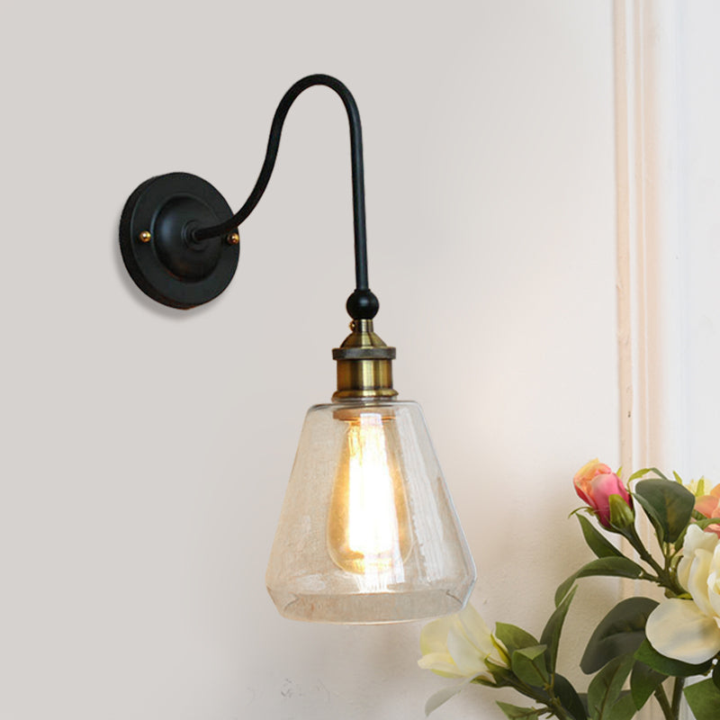 1 Bulb Tapered Wall Mounted Light Fixture Rustic Style Brass Clear Glass Lighting