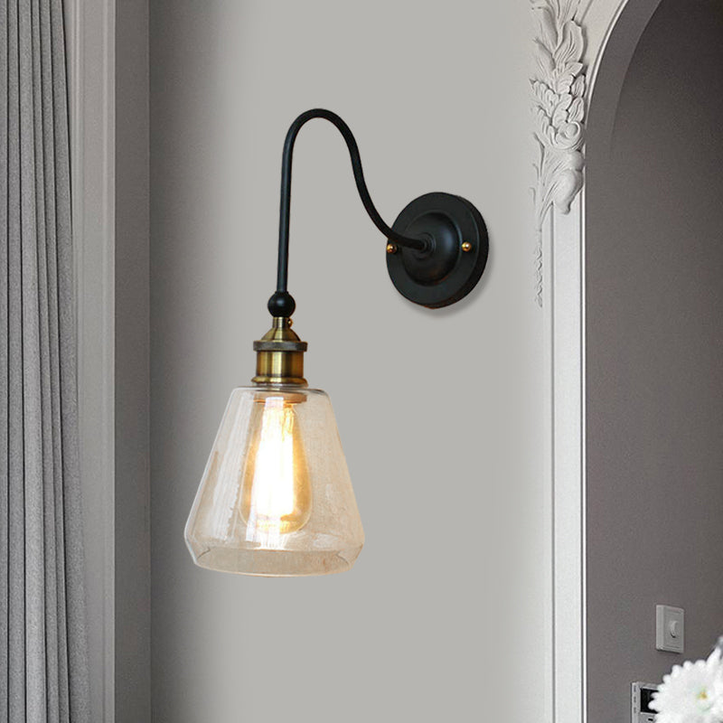 1 Bulb Tapered Wall Mounted Light Fixture Rustic Style Brass Clear Glass Lighting