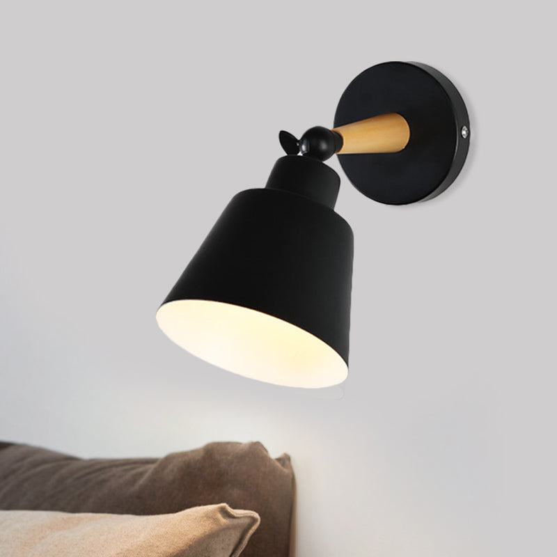 1 Light Wall Mount Light Modern Style Bucket Shade Metal Wall Fixture Lamp in Black for Living Room