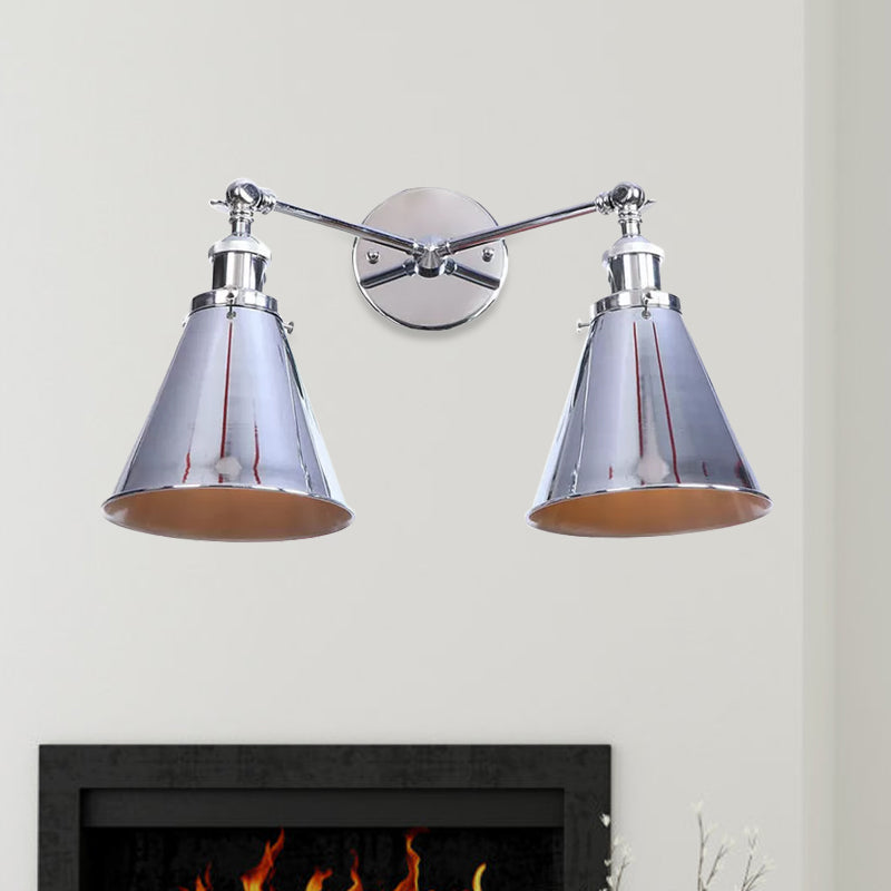 2 lichten metalen wandlicht SCONCE RETRO -stijl zwart/koper conische schaduw restaurant wandmontage armatuur